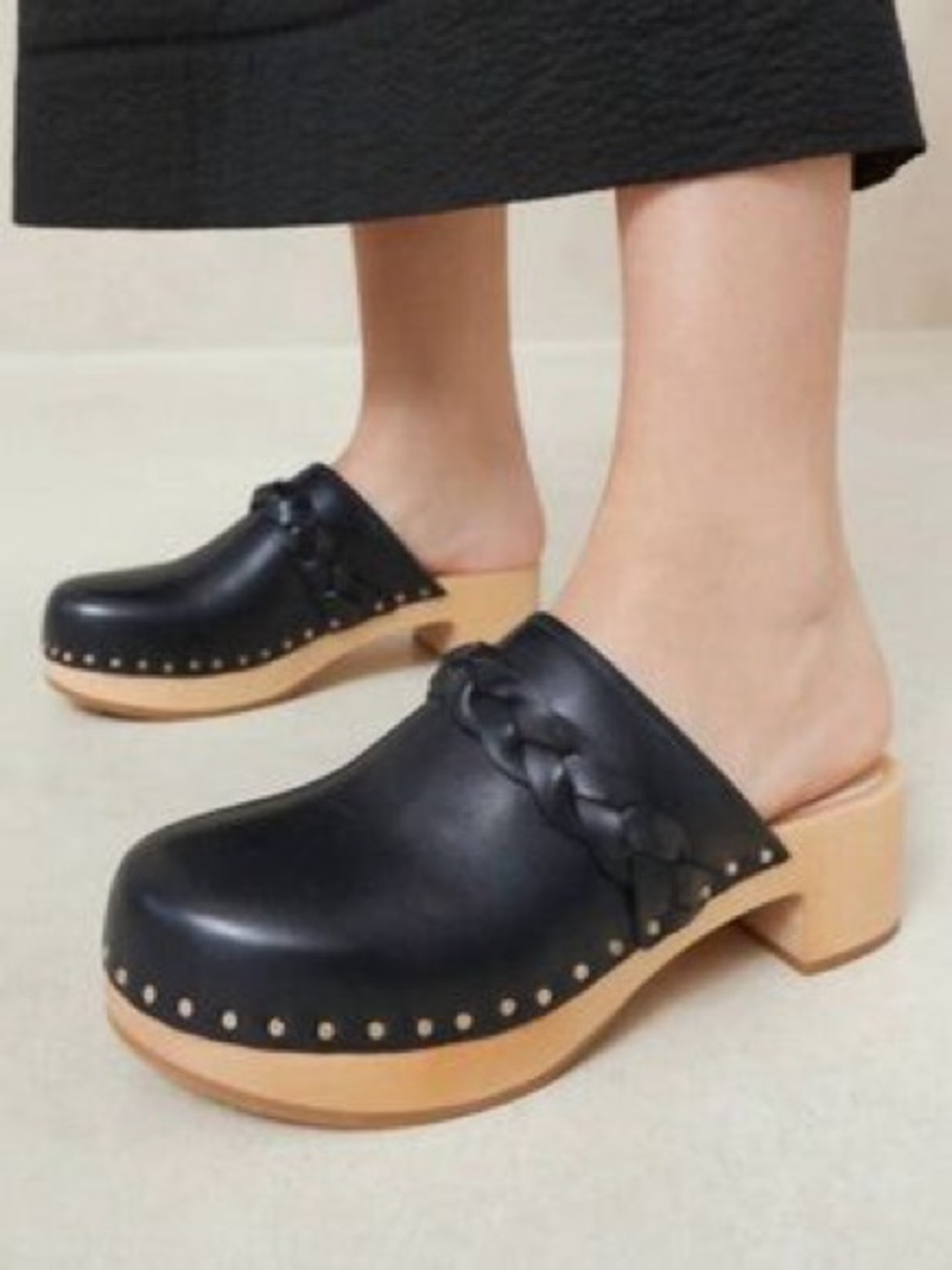 Loeffler Randall Black Braided Leather Clog Mules